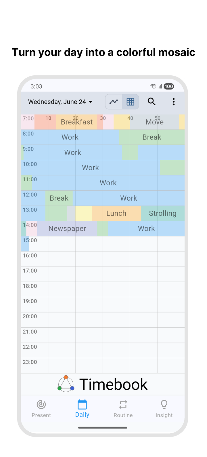 Timebook grid screen