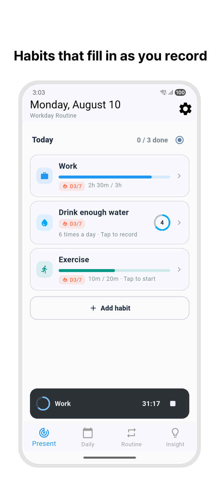 Timebook habit screen
