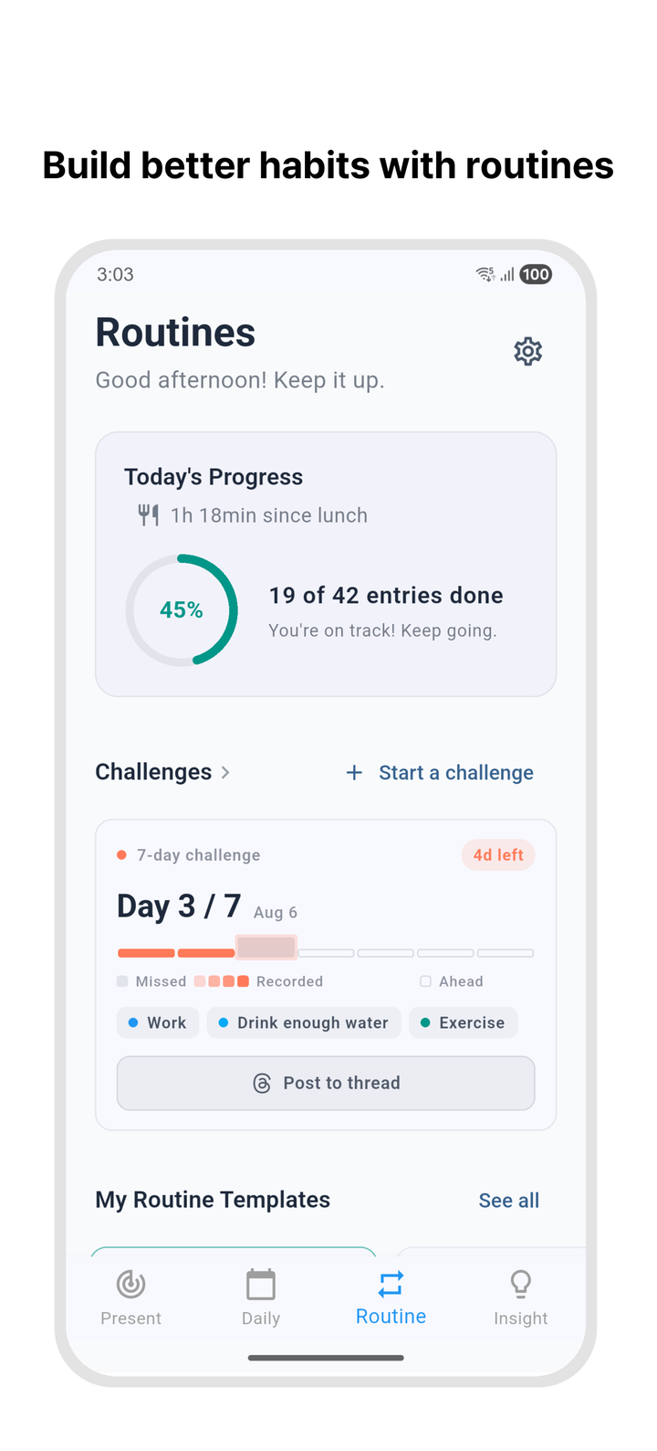 Timebook routine screen